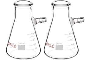 StonyLab 100ml Borosilicate Glass Filtering Flask, Bolt Neck with Tubulation, 2 Pack