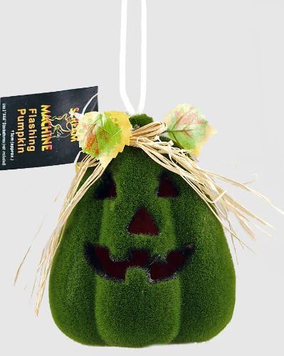 Light Up 6 Inch Flock Green Pumpkin Flashing Ornament