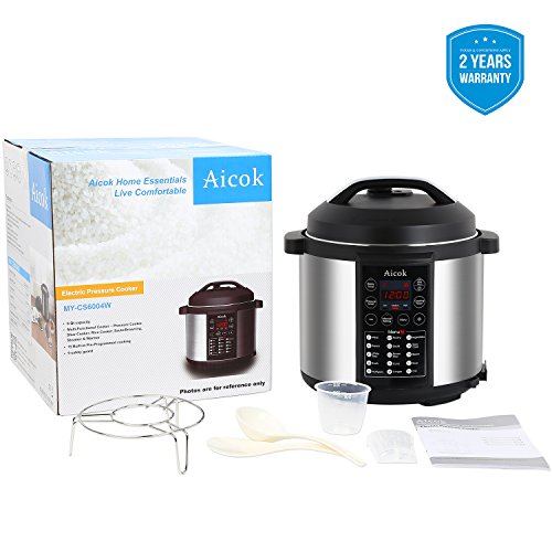 Aicok 7-in-1 Programmierbarer Elektrische Schnellkochtopf , Multikocher,Reiskocher und Dampfgarer Kochtopf , 24 Stunden Timer Multifunktion und 2 Stunden warmhalten Reiskocher , 6L,1000W , Schwarz - 7