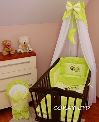 10 pcs Crib Bedding Set /Bumper/sheet/duvet/CANOPY /Free Standing Canopy Holder-GREEN