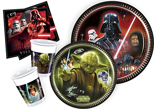 Ciao Y2533 – Party-Set Star Wars für 8 Personen (44 Teile: 8 große Teller, 8 mittelgroße Teller, 8 Becher, 20 Servietten).