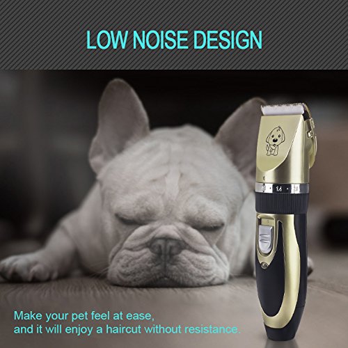 Pet-Grooming-Clippers-YaFex-Rechargeable-Cordless-Pet-Hair-Shaver-Grooming-Trimmer-Kit-set-with-Low-Noise-Low-Vibration-Cordless-Pet-Fur-Grooming-Set-with-4-Comb-Guides-and-Cleaning-Brush-for-Cats-and