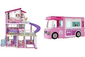 Barbie Casa Dei Sogni Per Bambole, Con Ascensore Per Disabili, 3 Piani, Piscina, Scivolo E 70 Accessori & Camper Dei Sogni 3in1, Playset Con 3 Veicoli E 50 Accessori, Giocattolo Per Bambini 3+ Anni