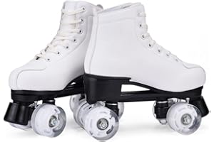 DEMEUBLE Patins A roulettes Blancs, Roller Enfant, Adolescent et Adulte, Roller Femme et Homme à 4 Roues Lumineuses LED, Roller parallèles Chaussure Quad,Tailles du 36 au 42