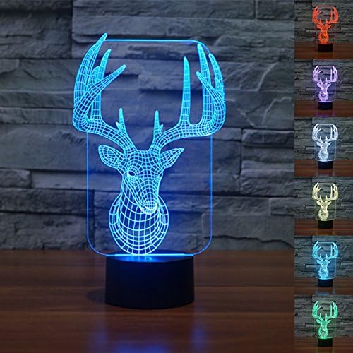 ToyUK 3D Optical Illusion Night Light 3D Lamp 7 Colors-Changing Desk Lamp LED Table Light Amazing Optical Illusion Lighting with Intelligent Remote Control (Deer head)