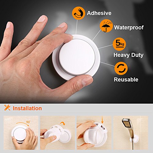 labkiss Verstellbare Duschkopf Halterung, Super Power Vakuum Saugnapf Hand Held Dusche Halterung, wiederverwendbar, wasserdicht, Heavy Duty, Wandhalterung Duschkopf Halterung für Hotel Badezimmer Waschraum-, weiß - 5