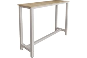 MB Muebles Bonitos, Mesa Alta Bar Ani, Barra Cocina de Estilo Minimalista con Patas de Metal, Melamina Mate, Blanco y Sonoma, 140x100x40 cm