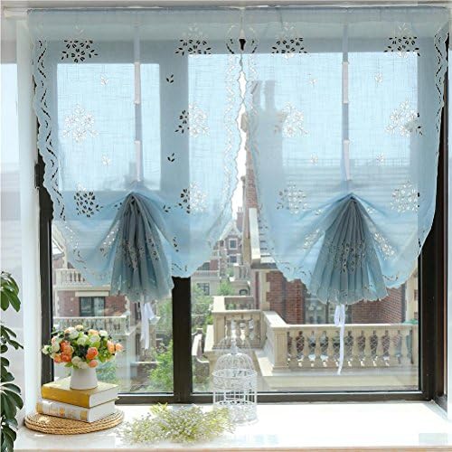 WERM® Tulle curtains Blue Window curtains Simple for Bay Eindow Balcony Pull the Fan Balloon Roman Curtain 1 PCS , 65*250CM
