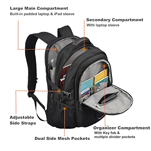 Mixi Tear/Wasser beständig Laptop Rucksack Schule arbeiten Business Reisetasche mit Dual Laptop Fächer, passend für die meisten 39,6 cm MacBook Computer und Tablets schwarz schwarz 20″ - 3