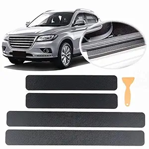 3D Carbon Fiber Car Door Plate Sill Scuff Cover Anti Scratch Sticker Protector (4 Pc Set) - Black