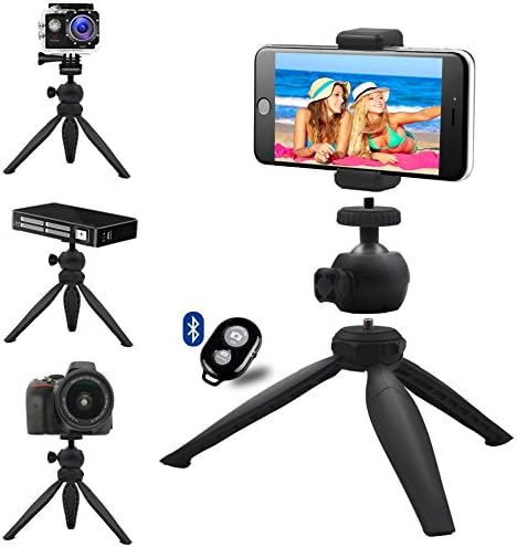 Mini Tripod, Phone Camera DSLR Tripod with Holder Clip Self-Tripod for Camera, Actioncams and Smartphone with 360° Ball Head, 3 Working Heights and Non-slip Rubber Feet From Lendoo Tech