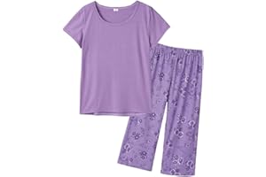 MyFav Women's Sleepwear Soft Red Wine Printed Short Sleeve Pyjama Capri Set