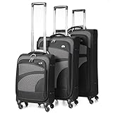 Aerolite Set de 3 Valises Souples Légeres à 4 roulettes, Bagage Cabine + 72cm + 81cm, Noir/Gris
