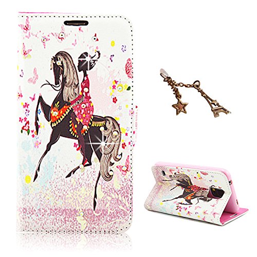 Uming® L Rhinestone Pretty Girl Series Colorful Pattern Print PU case [* for Samsung Galaxy S5Mini Mini G800F *] Flip Holster with Bling Shiny Glitter Diamond Stand Stander Holder Hand Free Credit Card Slot Wallet Hasp Magnet Magnetic Button Buckle Shell Protective Mobile Cell Phone Case Cover Bag + 1 x Anti Dust Plug - Horse riding
