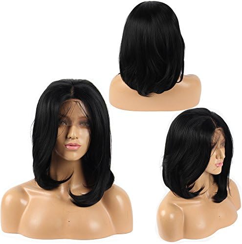 Ivan Cosmetic Synthetic Lace Front Kanekalon Fiber High Temperature Resistant BOB Yaki Wigs With Baby Hair Pre Plucked Hair For All Skins Women.(Black,16")