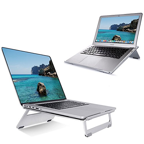 Portable Laptopständer mit Handy Halterung, Hizek Aluminum Laptop Ständer und Handy Ständer Kühler Laptop Ständer Notebookstativ für Apple Macbook, Computer und Notebooks (Silber)