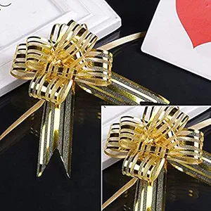 EPARTY-10 Bow Golden Colour Colour 30mm Wedding Pull Bow Organza Striped Ribbon String with 35
