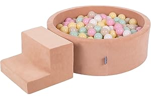 KiddyMoon Spielplatz Velvet Aus Schaumstoff Mit Rund Bällebad (200 Bälle) + Stüfchen Ballgruben Für Babys Spielbad, Hergestellt In EU, Wüstenrosa: Pastellbeige/Pastellgelb/Weiß/Minze/Puderrosa