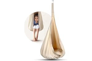 KOJANA Hängehöhle mit Kissen & Innentasche – Textiler Hängesitz für den Innen- & Außenbereich – Belastbar bis 80 kg – 70x150 cm (Beige)