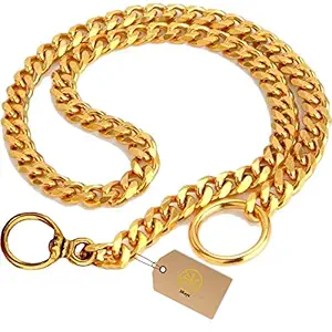 3Keys Brass Heavy Duty Diamond Cut Gold Dog Choke Chain Training Dog Collar Length 76cm/2.5ft (Medium:L-76cm W-1.5cm), dogs, Brass, (Pack of 1).