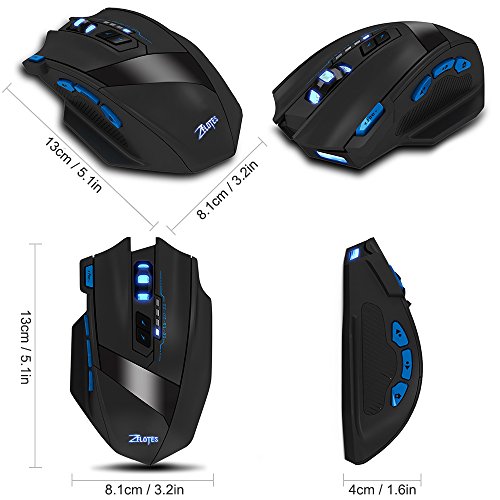 Rat  n   ptico Inal  mbrico  AFUNTA ZElOTES F15 2 4Ghz Wireless Mouse Rat  n para Gaming Profesional 2500 DPI Ajustable 9 Botones del Rat  n del Ordenador   ptico con luces LED para PC Mac Pro Gamer