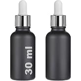 30ml Matte Black Glass Dropper Serum Bottle 30cc Colorful Dropper Glass Bottle with Metal Lid 2 Pieces (Silver Ring | White Tire)