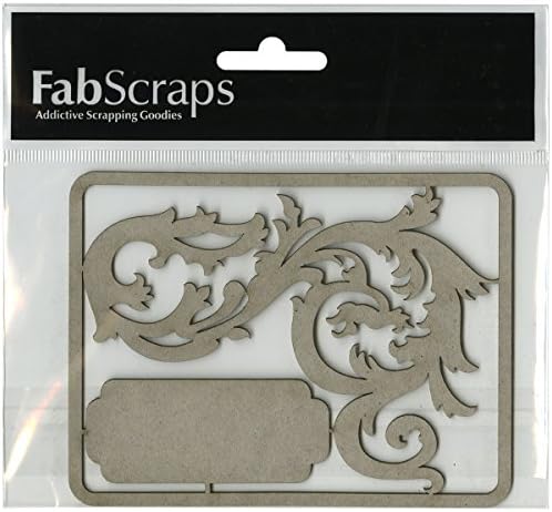 Fabscraps Die-Cut Filigree with Tag Chipboard Embellishments, 3.5" by 4", Gray