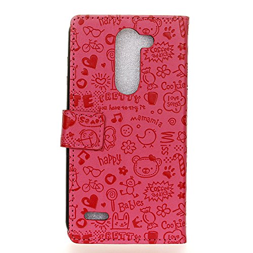 Hülle für LG X Mach,QUENJOY® Cartoon Textur Hochwertigem Flip Case Tasche Smart Cover Beschützer Haut Schutzhülle mit Kartenfach und Standfunktion für LG X Mach,LG K600 X Mach (5,5 Zoll) Smart Phone,Rose - 2