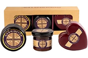 Godminster | Cheese and Chutney Collection Gift Set | Heart VOC 200g - Black Truffle Round 200g - Beetroot and Apple Chutney 110g