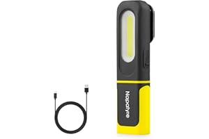 Napatyre Lampe de Travail, 800LM Baladeuse LED Lampe Atelier avec Rotation à 360 degrés, 3 Modes Lampe de Poche LED Rechargeable avec Base Magnétique pour Garage/Camping/Urgence (1 Pièce)