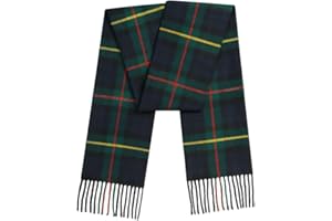 BRAW CLANS TARTANS 100% Pure Lambswool Tartan Scarf for women and men - 60x12 Unisex, Brushed wool winter long soft warm tartan check scarves - Gift for Christmas