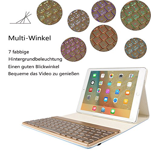KVAGO iPad Pro 9.7 Bluetooth Tastatur Smart Hülle mit 7 farbige Hintergrundbeleuchtung drahloser Ultra-Thin deutschen QWERTZ Keyboard Case Auto Schlaf/Aufwach Funktion Einschließlich der Schutzfolie und Eingabestift-Blau - 6