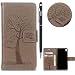 Produktbild WIWJ Schutzhülle für Sony Xperia XA1 Handyhülle Leather Case für Xperia XA1 Hülle [Gedrucktes Muster Baum und Eule Handyhülle]Hülle für Sony Xperia XA1-Grau