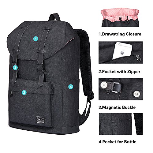 Rucksack Damen Herren Vintage KAUKKO Reiserucksack Studenten Rucksack Laptop Rucksack f  r 14  Notebook L  ssiger Daypacks Schultaschen of 2 Side Pock
