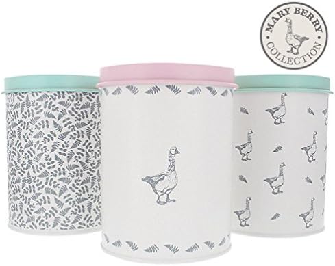 Mary Berry Set of 3 Storage Containers Tins Goose &amp; Fern Design Great British Bake Off