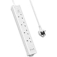 Mscien 4 Way 5m Extension Lead with 3 USB Slots (1 USB C), Plug Extender with 5 Metre Extension Cable Cords, Long Plug Extension Lead Wall Mount, 4 Gang Power Strip with Switch Multiplug Socket