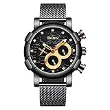 Herrenuhren,Multifunktions-Mesh-schwarze Uhr,Armbanduhr der Diamantgeschäftsleute (BlackGold)