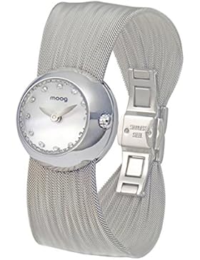 Moog Paris Zoom Damen Uhr mit Weißem Zifferblatt, Austauschbarem Silbernem Armband aus Edelstahl - M45384-001