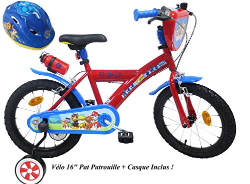 EDEN-BIKES Vélo Enfant Garçon Pat Patrouille - 16'' - Rouge et Bleu + Casque Inclus