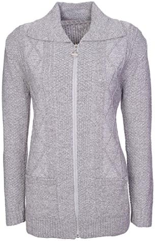 Lets Shop Shop Womens Zipped Cable Knit Long Sleeve Zip Through Fasten Jumper Top Ladies Classic Knitwear Zipper Cardigan Pullover Plus Size 10 12 14 16 18 20 22 24