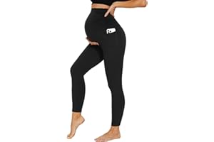 DDOBB Damen Umstandsleggings mit Taschen High Waist Umstandshose Blickdichte Schwangerschaftsleggings Weich Elastisch Umstandsmode Zuhause Yoga Sport