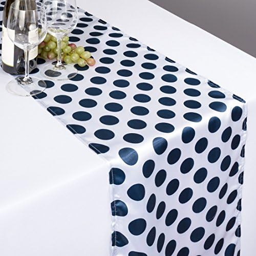 14 x 108 in. Polka Dot Satin Table Runner White / Navy Blue