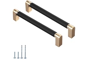 CILEYTION 10 Pack Black and Gold Cupboard Handles, 128mm Hole Spacing Kitchen Cupboard Handles Black Drawer Handles and Black Wardrobe Door Handles