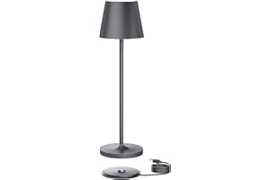 K-Bright lampada da tavolo ricaricabile | 240LM | 3000K luce bianca calda Lampada da scrivania senza fili | interni/esterni Lampada da tavolo con base di ricarica a contatto (grigio scuro)