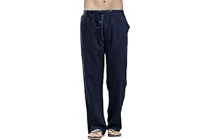 RITOSTA Pantaloni Uomo Estivi Cotone Pantaloni Lino Uomo Pantaloni Leggeri Casual Pantalone vestibilità Larga Elasticizzati con Coulisse Pantaloni a Gamba Dritta per Spiaggia Turismo