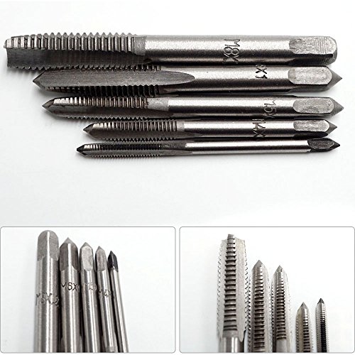 JTENG 5 teilig HSS Gewindebohrer Set Handgewindebohrer Satz Schälanschnitt Metrisch Bohrer Schraube Senker Werkzeuge Bohrer-Bit Set Handschraube Gewinde metrischer Stecker M3-M8 - 4