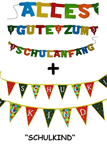2 tlg. Set: Girlande " Alles Gute zum Schulanfang " + Girlande " Schulkind " für Kinder Party Schuleinführung Schule Fest Schulbeginn Deko