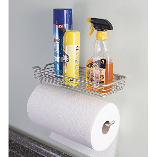 mDesign Küchenrollenhalter Wand – Halter für Papierrollen in Küche oder Bad – an der Wand zu befestigen – Farbe: Stahl satiniert – Länge: 31 cm - 3