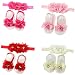 Cute Foot Flower Barefoot Sandals+Headband Baby Set Baby Elastic Hair Bands Infant Kids Headbands(4 pcs)