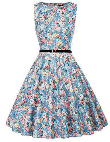 GRACE KARIN Robe Plissee Ete Casual Travail sans Manche Col Ronde avec Ceinture pour Femme M CL6086-59